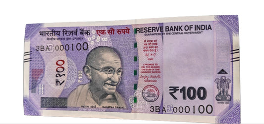 Rs 100 Note semi fancy number 000100 - Collection Bazzar