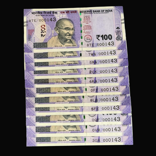 Rs 100 Notes 000143 I love you Number Each Note Price ₹250 - Collection Bazzar