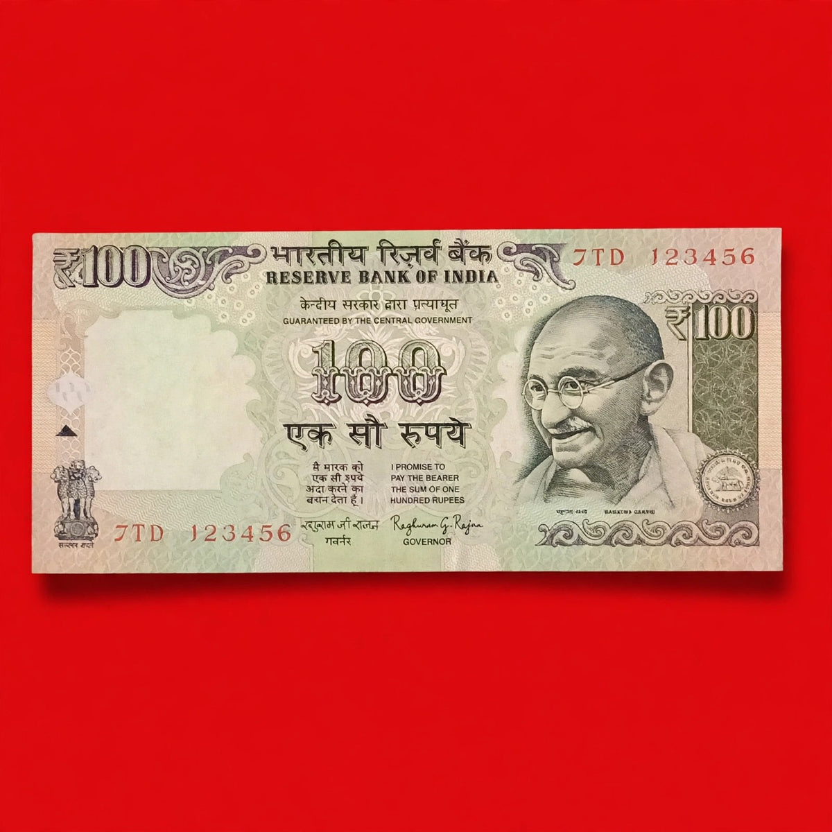 Rs 100 Old 1234567 Straight ladder Gov Raghuram Rajan Collectible - Collection Bazzar