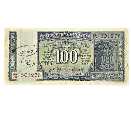 Rs 100 Old Big Issue Note – Date of Birth 30.12.1978 | Governor L. K. Jha | Excellent Condition - Collection Bazzar