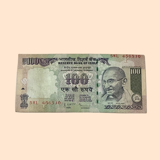 Rs 100 Note old Error or Misprint Serial 456510 | Serial Number Shifted Rare Collectible - Collection Bazzar