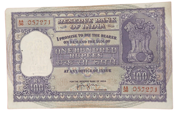 Rs 100 Old Fafda Note 057271 | H.V.R. Iyengar Signed | Excellent Condi