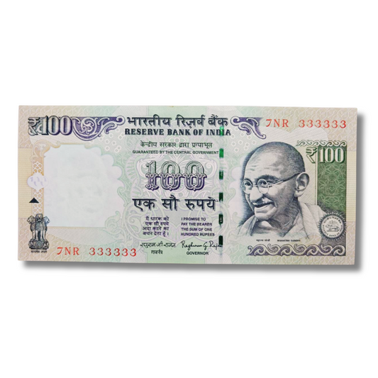 Rs. 100 Note Super Fancy Number Old Issue Note 7NR Prefix 333333 Governor Raghu Ram Rajan - Collection Bazzar