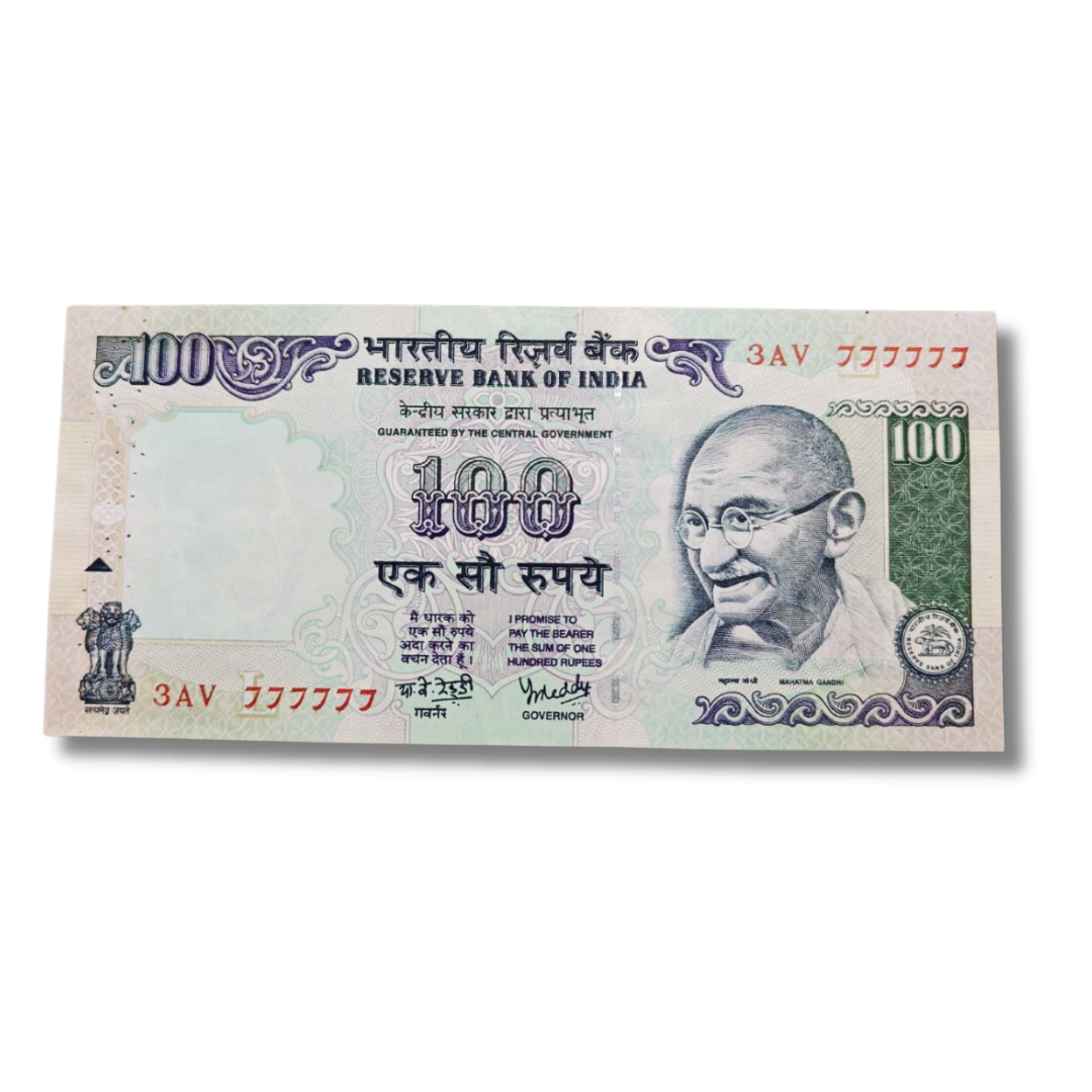 Rs. 100 Note Super Fancy Number Old Issue Note 777777 number Without Year Governor Name Y. V. Reddy - Collection Bazzar
