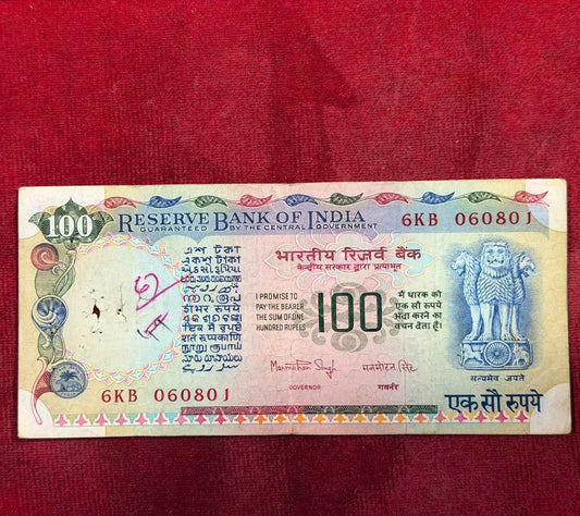 Rs 100 Old Pink Beauty Birthday Anniversary Note 060801 Manmohan Singh - Collection Bazzar
