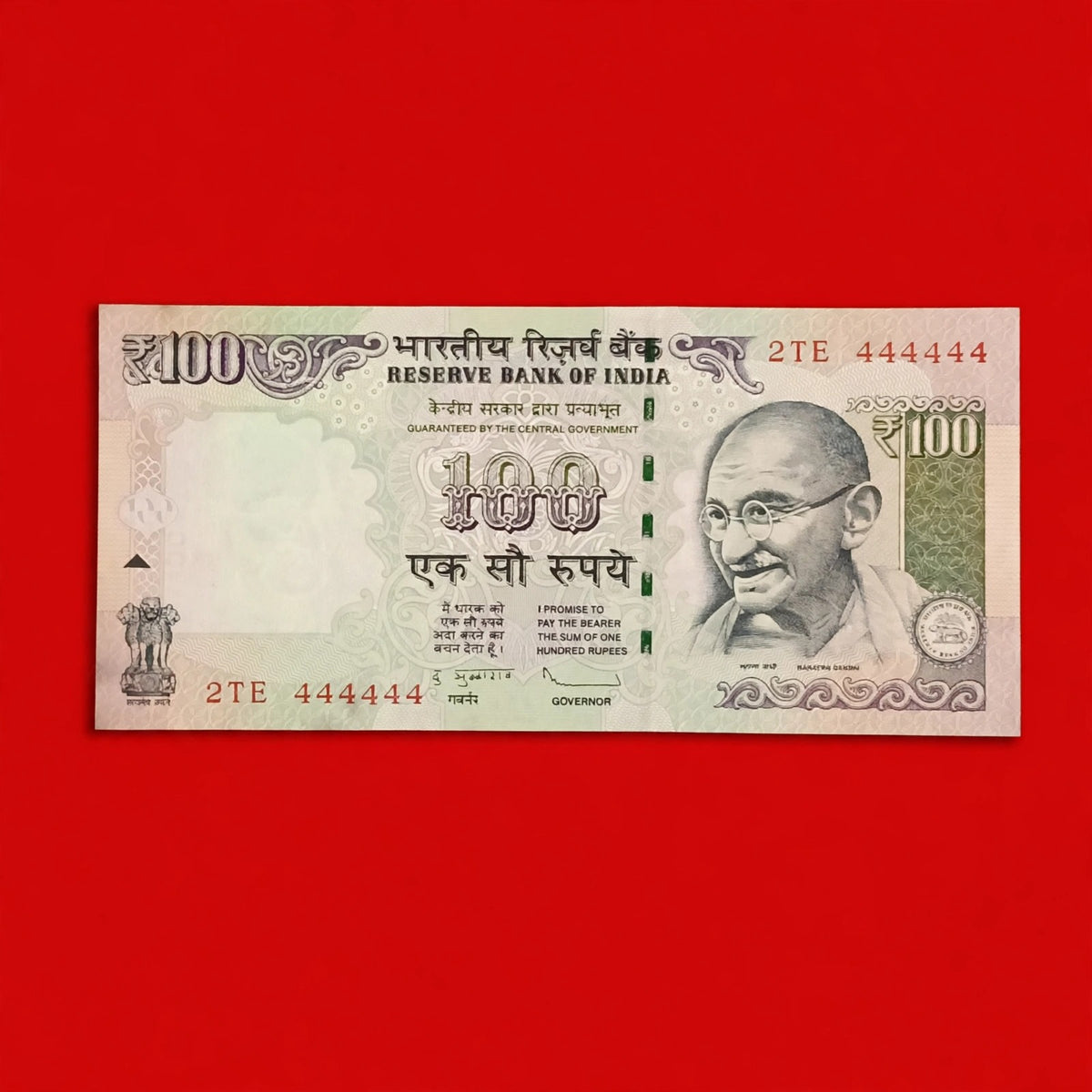 Rs 100 Old Solid Number all 444444 Governor D Subbarao Rare Collectible - Collection Bazzar