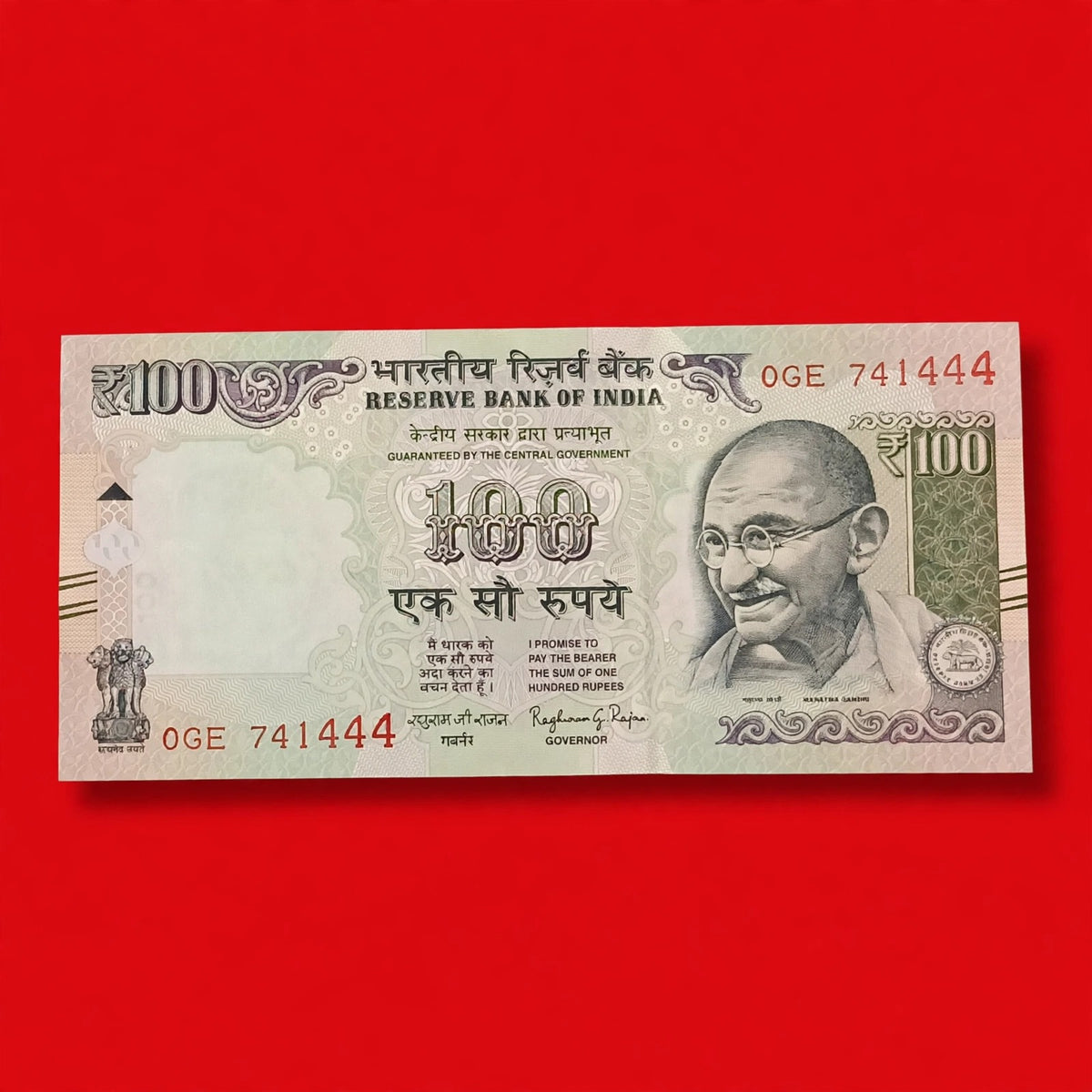 Rs 100 Old with Brail 741444 Ending 444 Gov Raghuram Rajan - Collection Bazzar