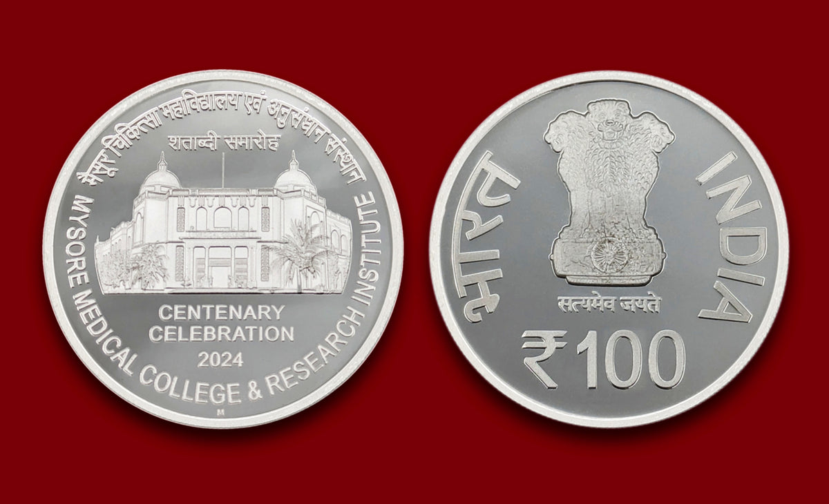 Rs 100 Silver Coin of Mysore Medical college & Research Institute - Collection Bazzar