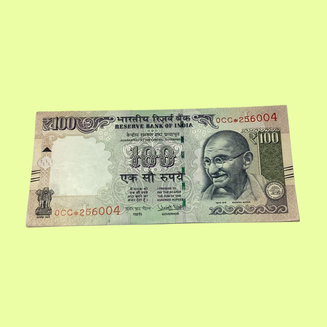 Rs 100 Star Note Serial 256004 Signed by Urjit Patel Rare Collectible - Collection Bazzar