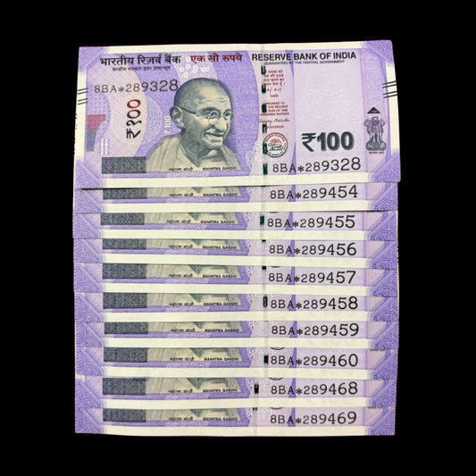 Rs 100 Star Note Set of 10 289328-289469 Sanjay Malhotra - Collection Bazzar