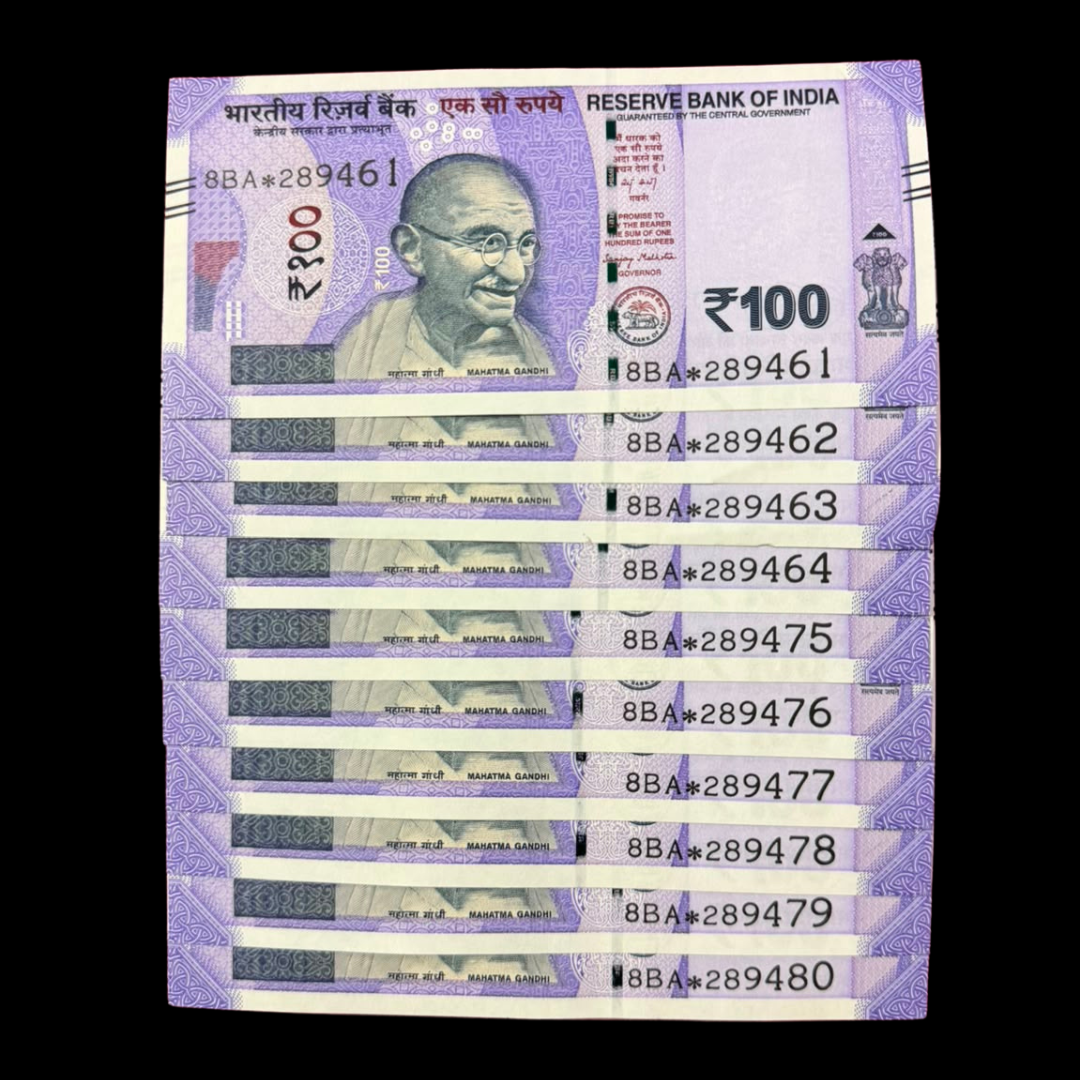 Rs 100 Star Note Set of 10 289461-289480 Sanjay Malhotra Rare - Collection Bazzar