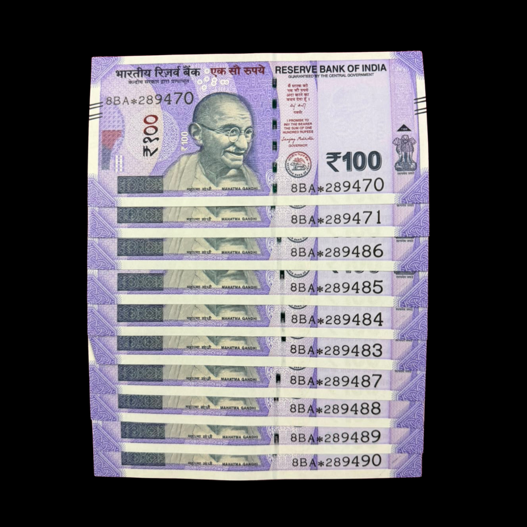 Rs 100 Star Note Set of 10 289471-289490 Sanjay Malhotra Rare 2025 - Collection Bazzar