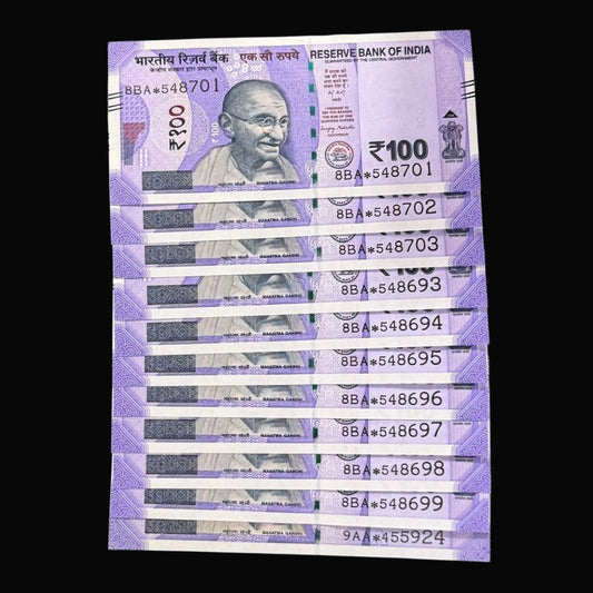 Rs 100 Star Notes 10 note Lot  year 2025 - Collection Bazzar