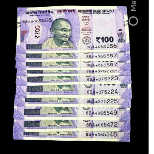 Rs 100 Star Notes Same Prefix 8BA Fancy Number 10 Pieces - Collection Bazzar
