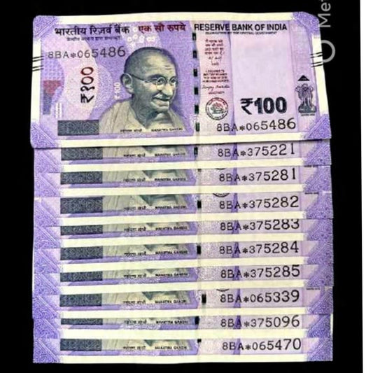 Rs 100 Star Notes Same Prefix 8BA Fancy Number 10 Pieces - Collection Bazzar