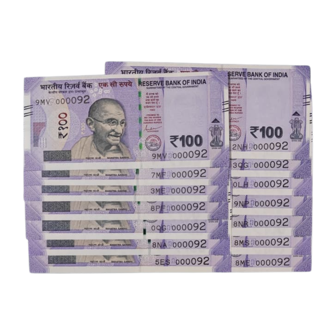 Rs. 100 Note Super Fancy Lower Number 000092 Single Note Price - Collection Bazzar