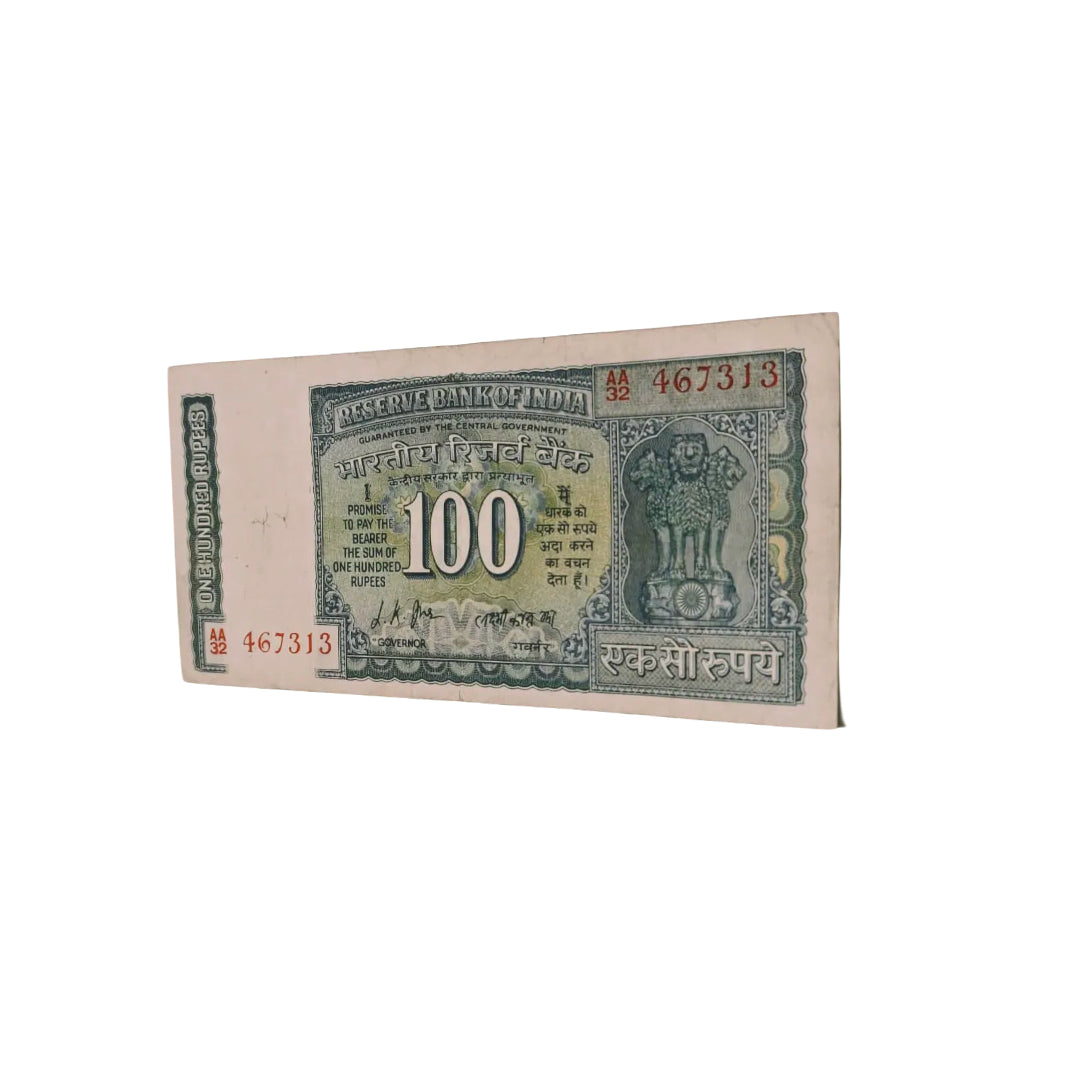 Rs 100 White Strip Back side gandhi rare Lk Jha serial 467313 note - Collection Bazzar