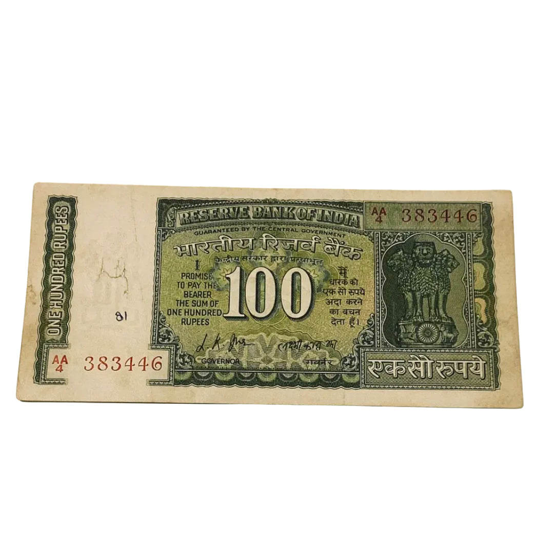 Rs 100 fafda 383446 back side gandhi ji governor l k jha rare collectible - Collection Bazzar