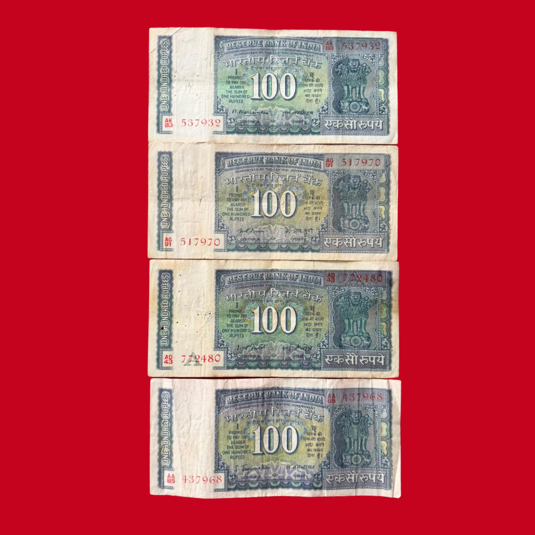 Rs 100 White Strip Note 4 Governors Set Extremely Rare - Collection Bazzar