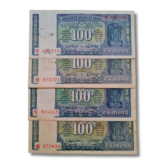 Rs 100 White strip Issue Set of All 4 Governor Different Number Given - Collection Bazzar