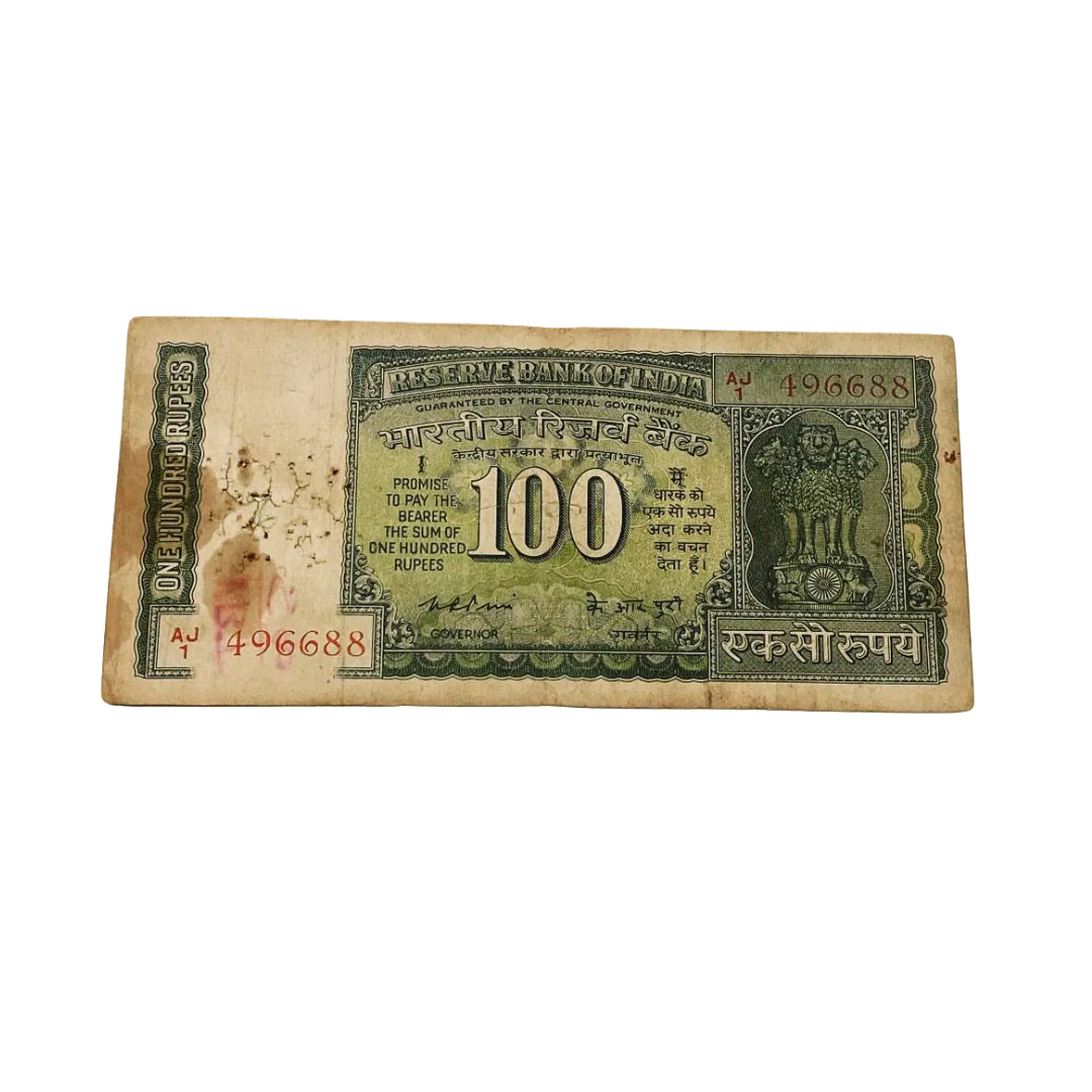 Rs 100 big size 496688 governor k r puri rare collectible - Collection Bazzar