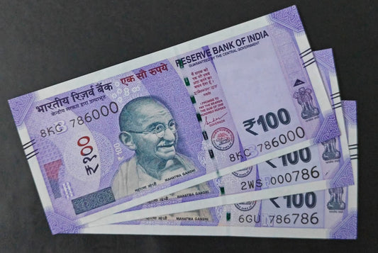 Rs 100 note 000786 786000 & 786786  holy bismillah number set rare collectible - Collection Bazzar