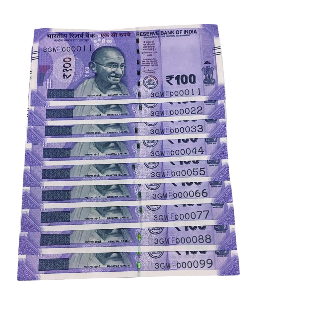Rs 100 lower number set 000011-000099 governor shaktikant das rare collectible - Collection Bazzar