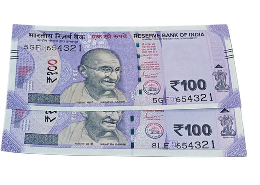 Rs 100 new 654321 reverse ladder each note price - Collection Bazzar