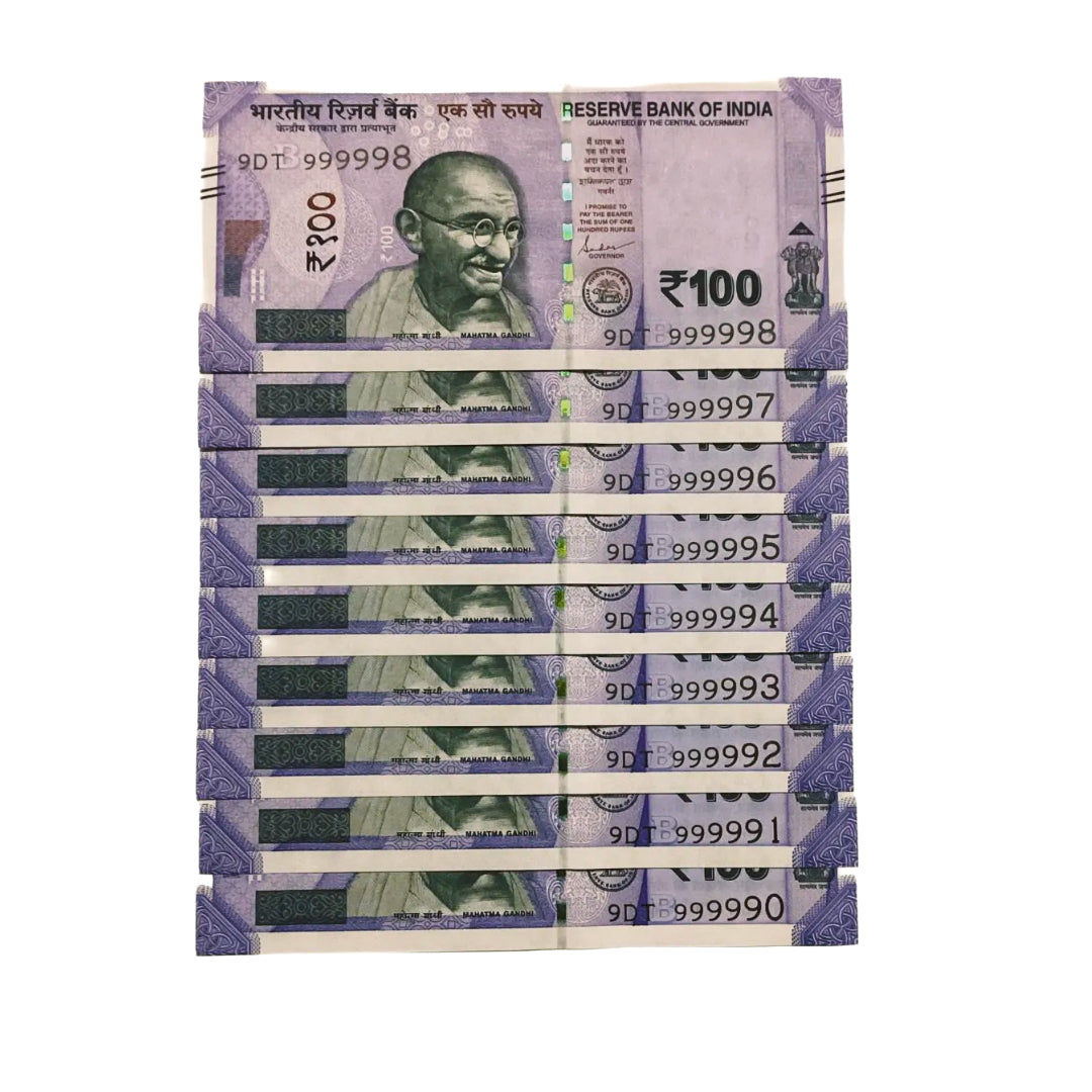 Rs 100 note 9DT prefix set 999990-999998 all nine type gov shaktikant das rare collectible - Collection Bazzar