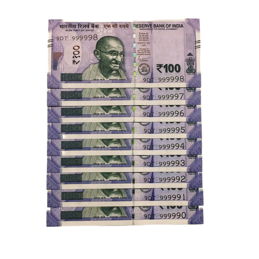 Rs 100 note 9DT prefix set 999990-999998 all nine type gov shaktikant das rare collectible - Collection Bazzar