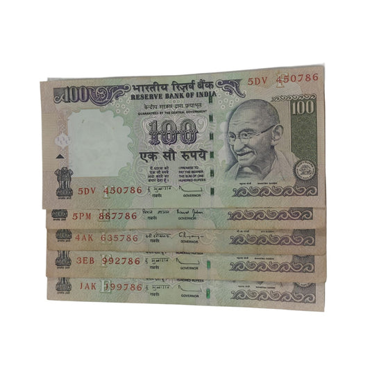 Rs 100 note Ending 786 Holy Number | 5 Note Set | Rare Collectible Item - Collection Bazzar
