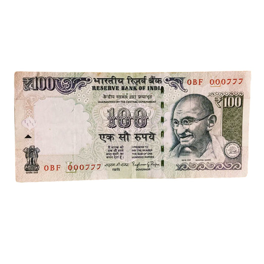 Rs 100 old 000777 james bond number rare collectible - Collection Bazzar