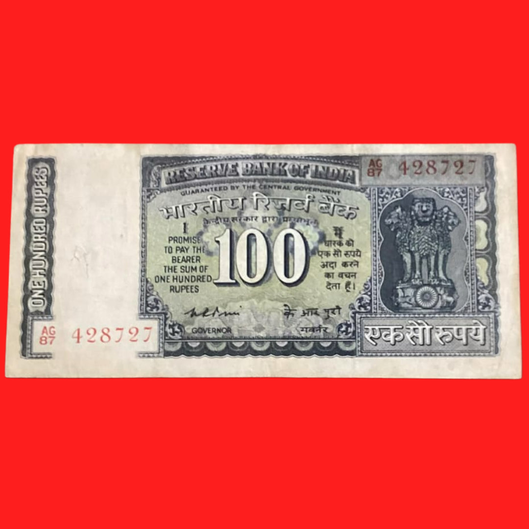 Rs 100 old White strip KR Puri AG87 428727 Rare governor - Collection Bazzar