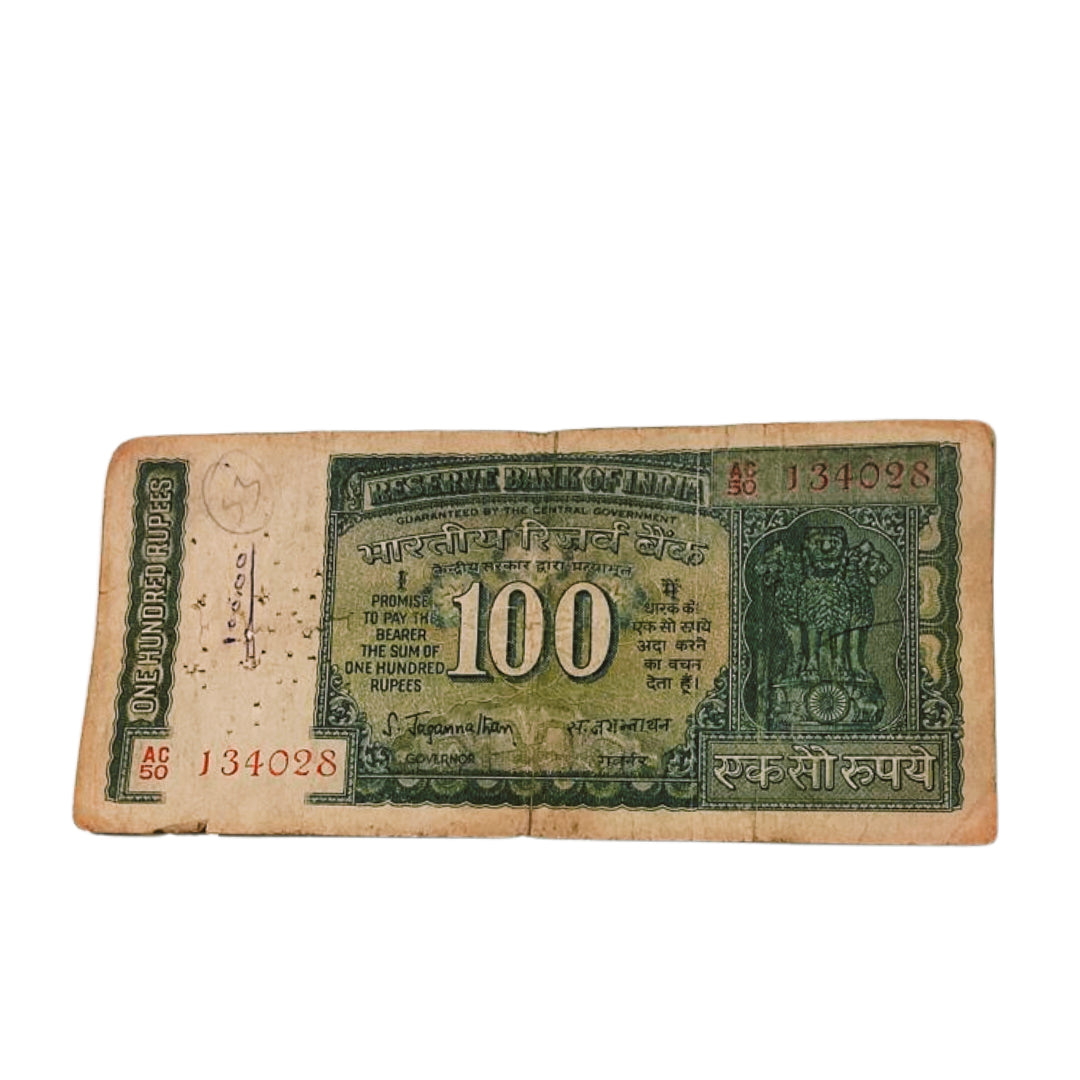 Rs 100 old note 134028 back side dam governor s jaganathan rare collectible - Collection Bazzar