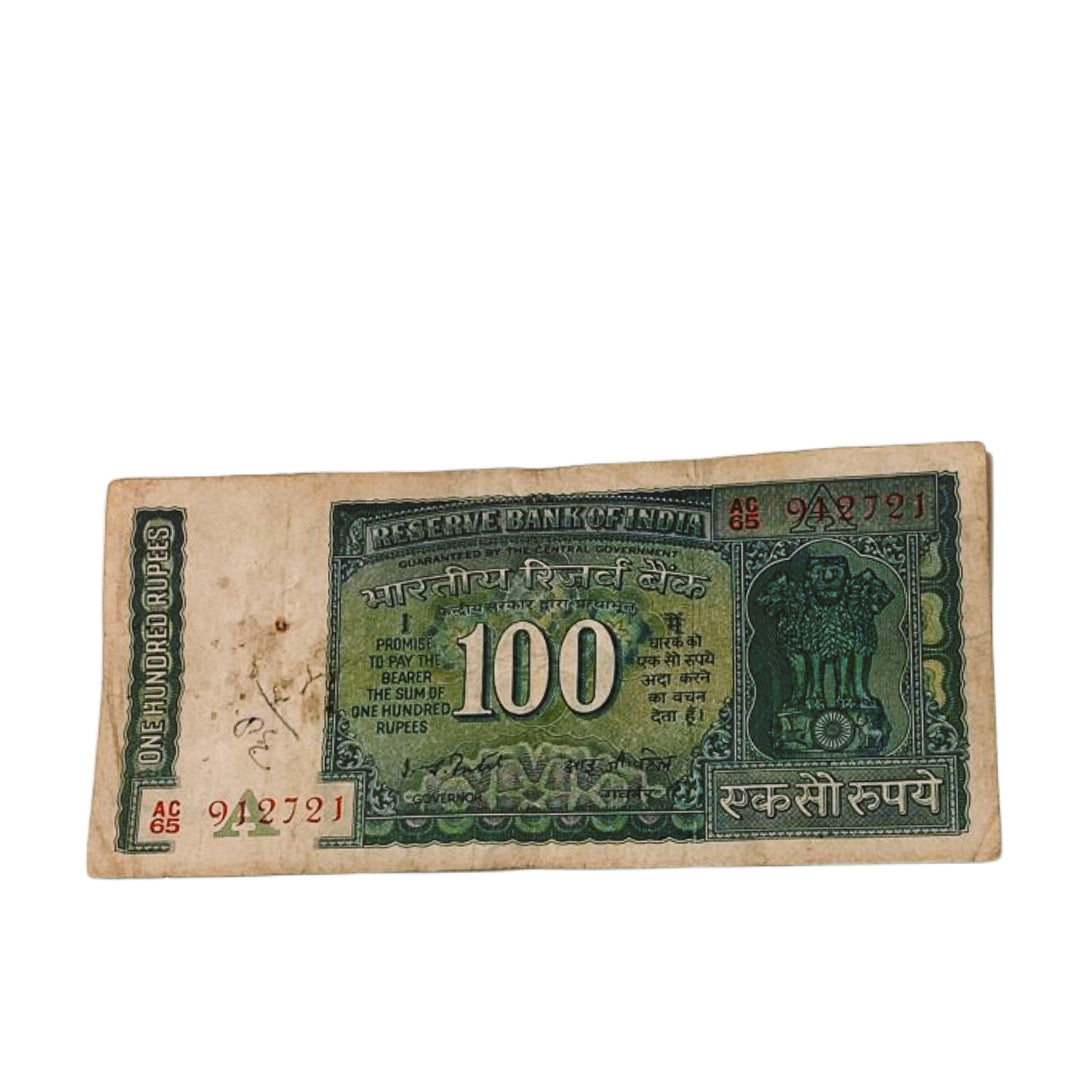 Rs 100 old note 912721 back side dam governor I G patel  rare collectible - Collection Bazzar
