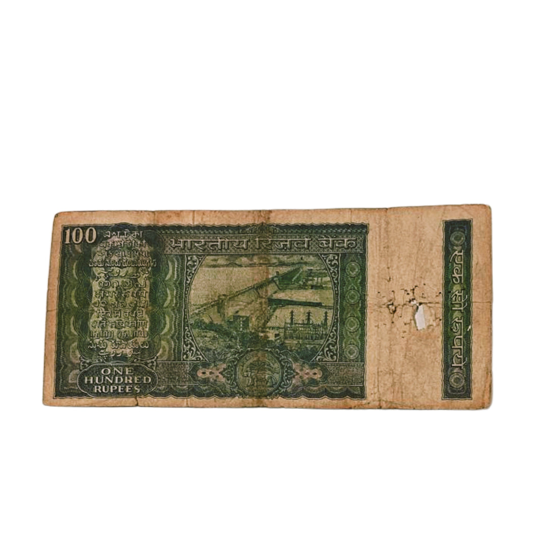 Rs 100 old note 956948 back side dam governor I G patel  rare collectible - Collection Bazzar