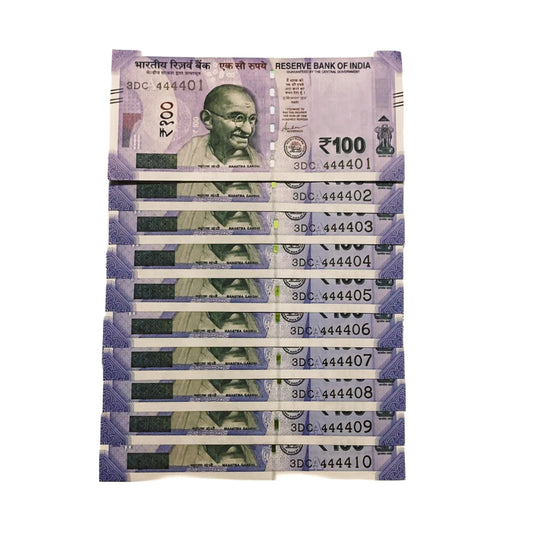 Rs 100 prefix 3DC 444401-444410 five times all 4 governor shaktikant das collectible - Collection Bazzar