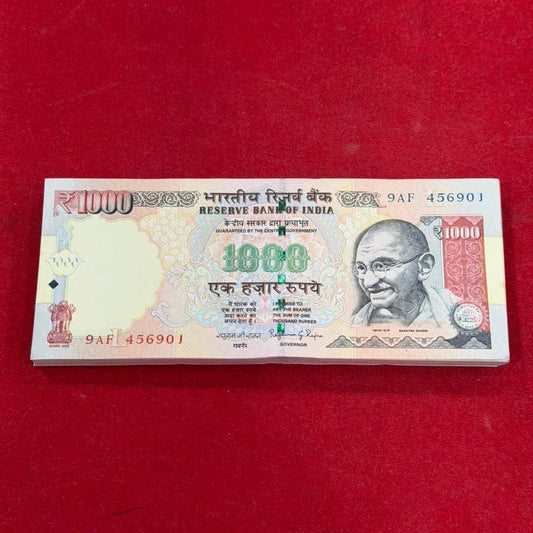 Rs 1000 Note Packet 456901 Serial | Demonetized RBI Issue 100 UNC Notes - Collection Bazzar