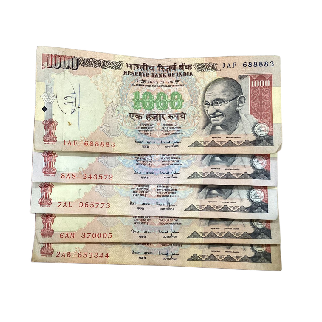 Rs 1000 note governor bimal jalan rare collectible 5 pis - Collection Bazzar