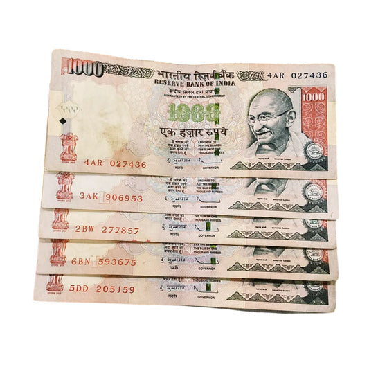 Rs 1000 note governor subbarao  rare collectible 5 pis - Collection Bazzar