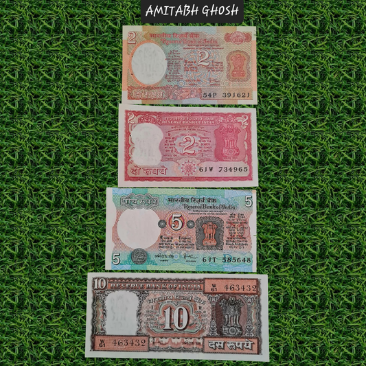 Rs 2 , 5 , 10 Amitabh Ghosh Note Rare 4 Notes Set - 20 Days Governor - Collection Bazzar
