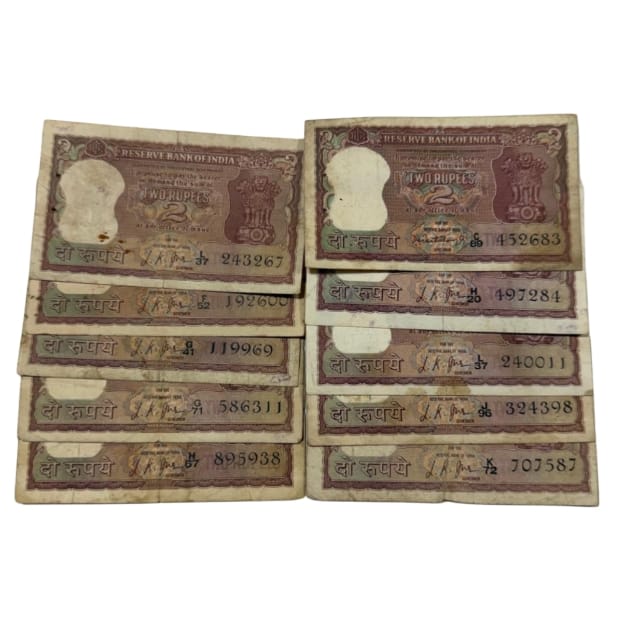 Rs 2 Diamond Issue Old Currency Notes governor  l k jha 10 note set - Collection Bazzar