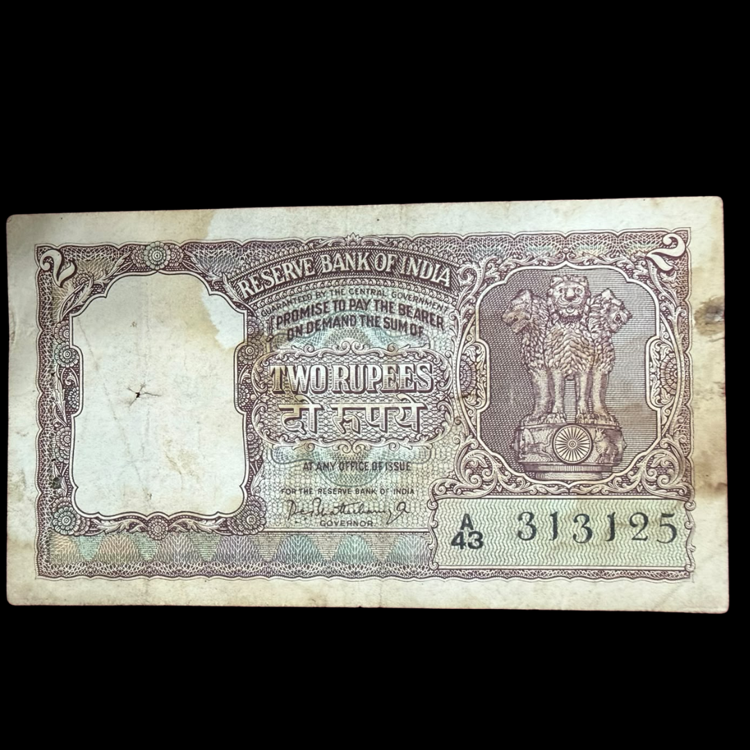 Rs 2 Half Tiger Red Note Governor P C bhattacharya Rare Collectible - Collection Bazzar