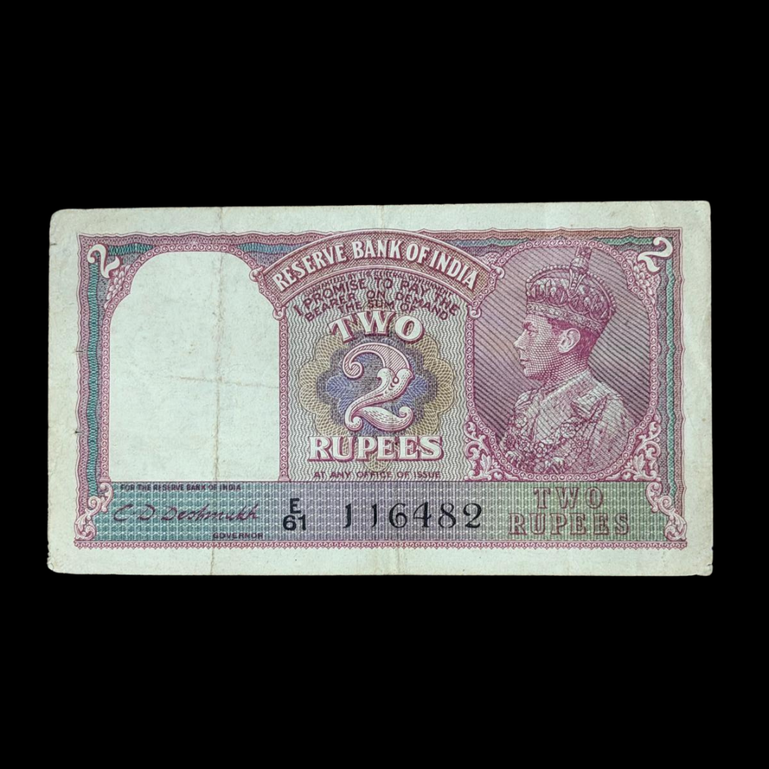 Rs 2 Note of King George VI 116482 Signed by C D Deshmukh - Collection Bazzar