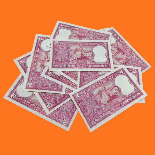 Rs 2 back side gandhi pink colour note BN Adarkar sign each 1100 - Collection Bazzar