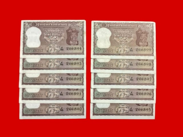 Rs 2 diamond issue lot 266890-266899  400 each note governor L K jha - Collection Bazzar