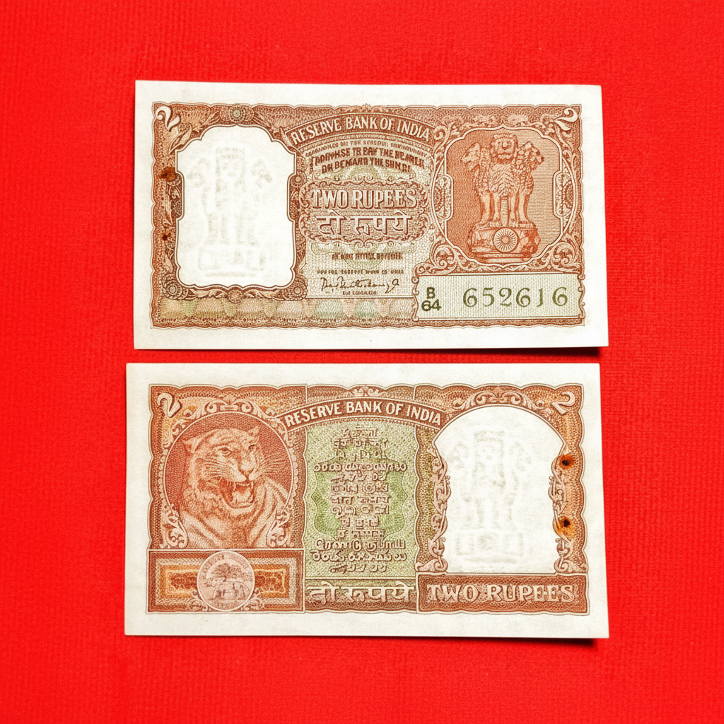 Rs 2 half tiger 652616 governor PC Bhattacharya rare collectible - Collection Bazzar