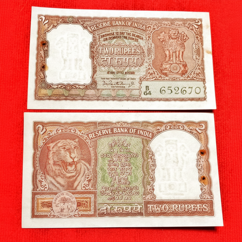 Rs 2 half tiger 652670 governor PC Bhattacharya rare collectible - Collection Bazzar