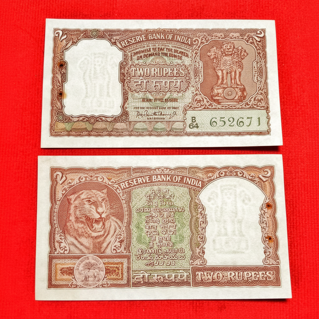 Rs 2 half tiger 652671 governor PC Bhattacharya rare collectible - Collection Bazzar