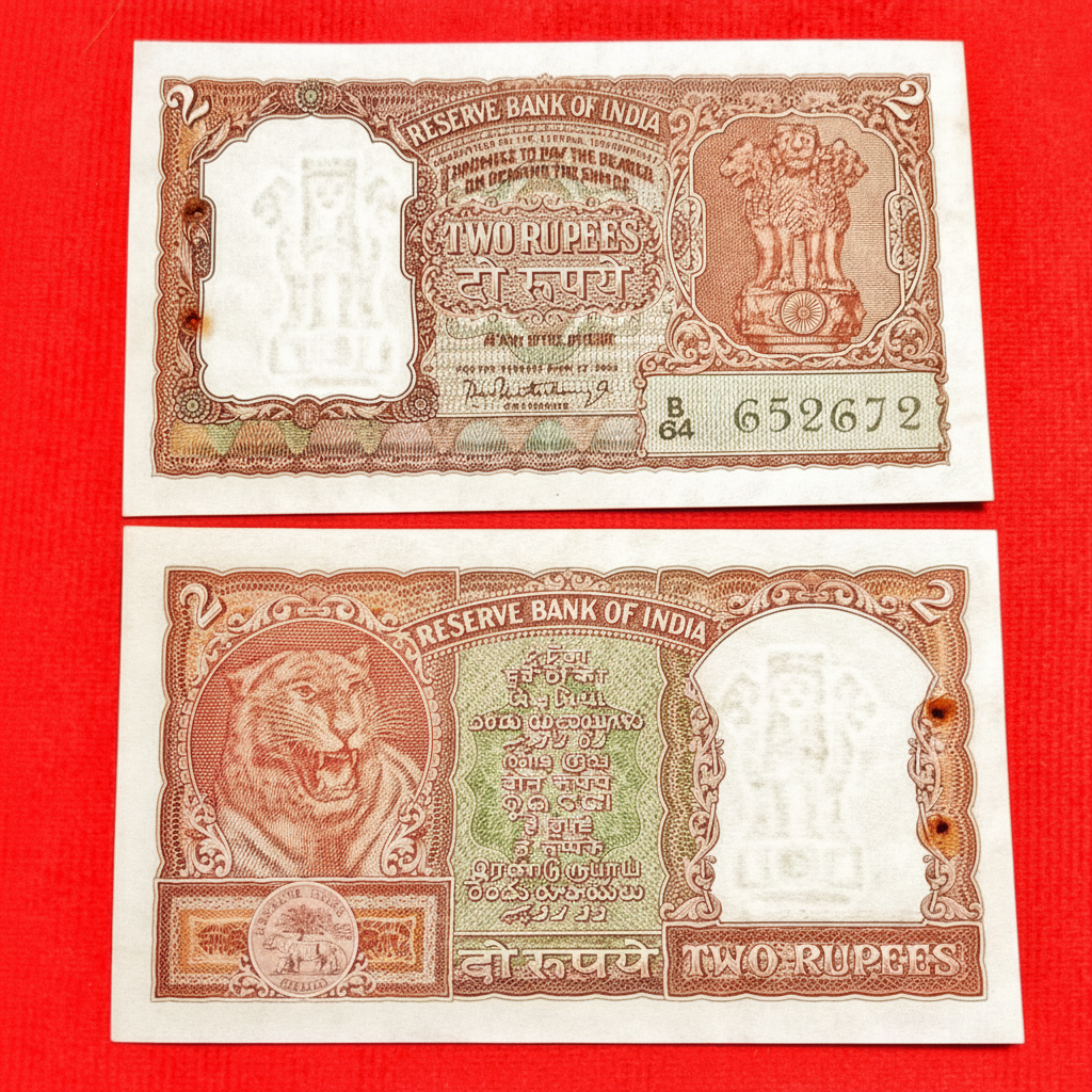 Rs 2 half tiger 652672 governor PC Bhattacharya rare collectible - Collection Bazzar